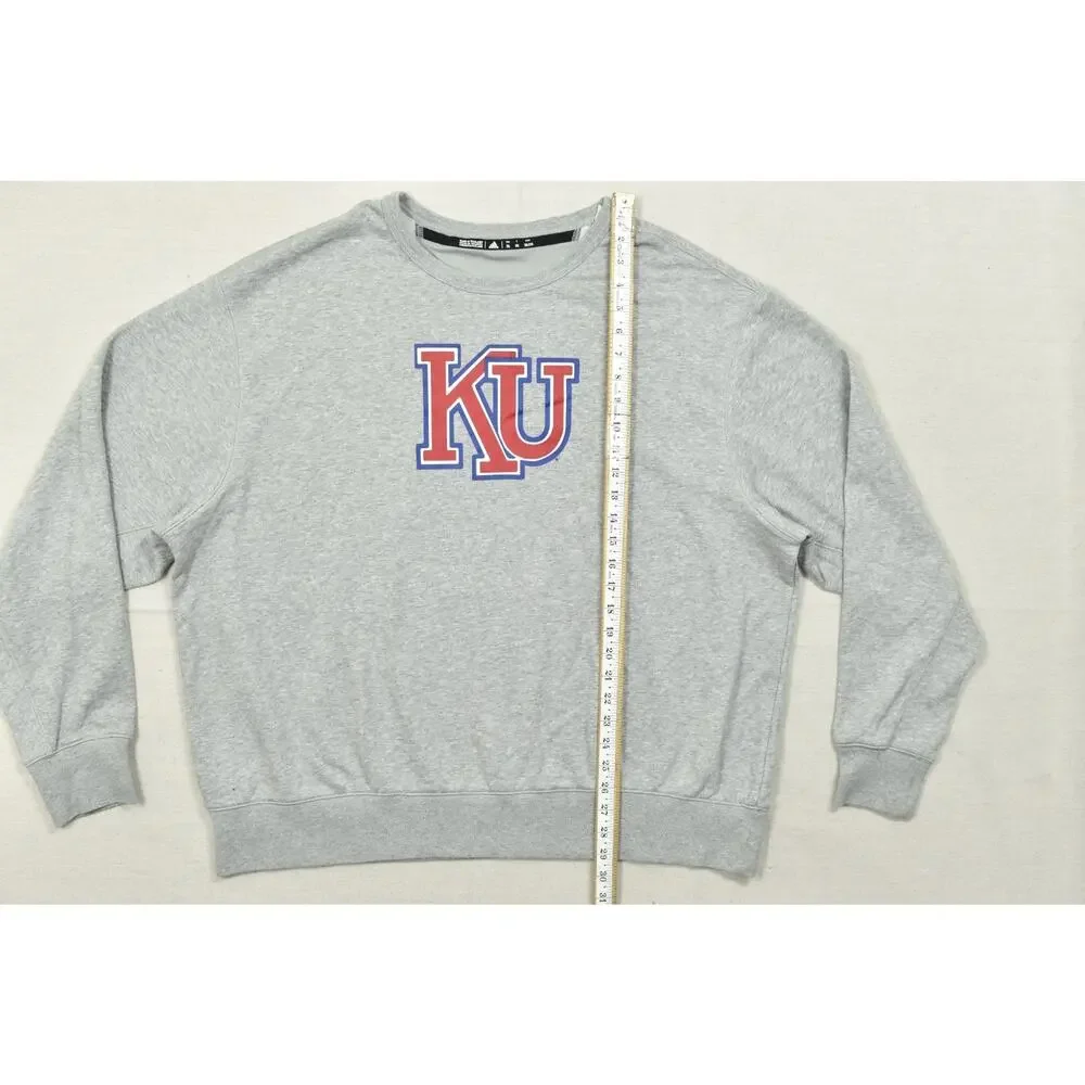 Adidas Kansas Jayhawks KU Crewneck Sweatshirt Gray Men's 2XL Heathered Pullover